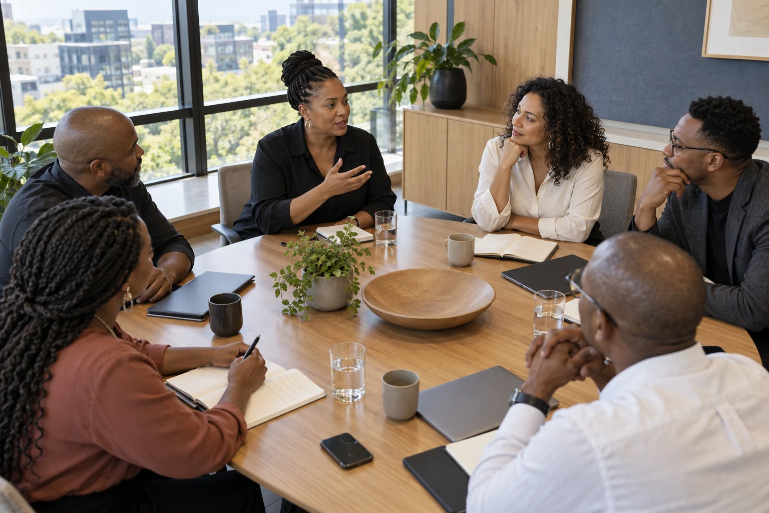 Illustrative South African professionals working through a team discussion
